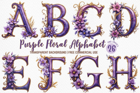 Download Purple Floral Alphabet Clipart Bundle - Premium Resources