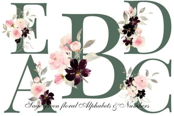 Download Sage Green Floral Alphabet &amp; Number PNG - Premium Bundle