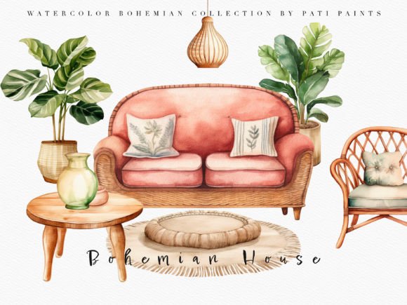 Download Boho Decor Home Watercolor Clipart Set - Premium Resources
