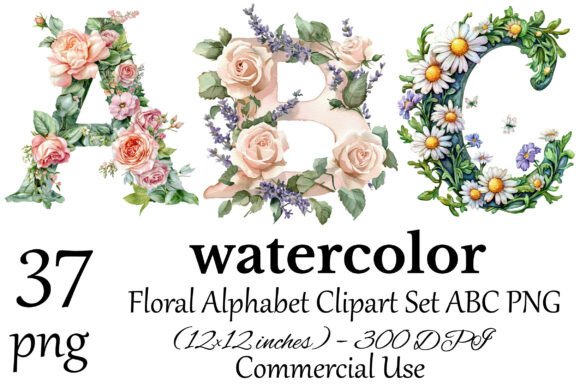 Download Floral Alphabet Clipart Set ABC PNG - Premium Bundle
