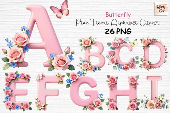 Download Butterfly Pink Floral Alphabet Clipart - Premium Resources